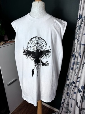 White Graphic Sleeveless T-Shirt   Size 2XL 100% Cotton Street Style E29
