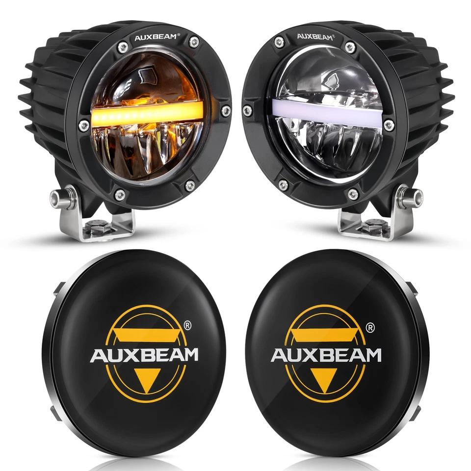Auxbeam 110W Moto 4 pulgadas LED Offroad Cápsulas Redondas Conducción Luz Blanca + Ámbar DRL Foto 2 de 4