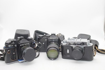 3 x Vintage Soviet SLR Film Cameras Inc. Zenit 12XP, Zorki 4K, Some Cased