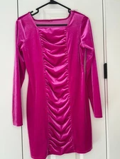 Hot Pink Velour Velvet Long Sleeve Bodycon Dress Womens Medium M
