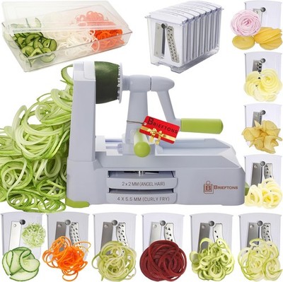 10 Blade Vegetable Spiralizer With Container, Lid, Blade Caddy 4 Recipe Ebooks