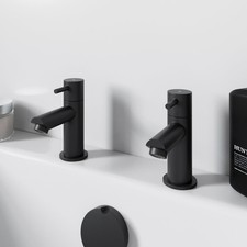 Matt Black Bath Pillar Taps Round Single Lever Pair Modern Bathroom Filler Taps
