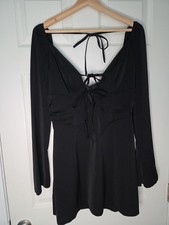 Little Black Dress Long Sleeve Double Bow Peek A Boo Front Sz M Polyester 