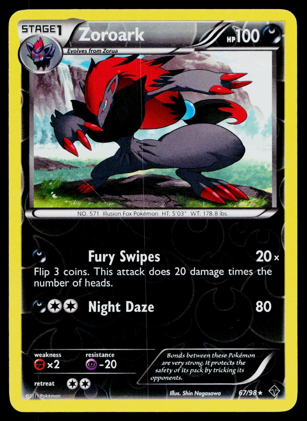 Zoroark 67/98 Rare Emerging Powers Pokemon Reverse Holo Lightly Played