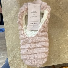Auden Faux Fur Slipper Socks Light Pink Women's 9-10 Gripper FXL-5268