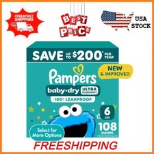 NEW Pampers Baby Dry Baby Diapers Size 6, 108 Count FREESHIPPING