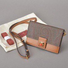 Portafoglio / Borsa A Spalla ETRO Paisley In Pvc Pelle Marrone W6,1in / H3,9in