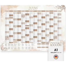 XXL Jahreskalender 2026 A1 mit Januar 2027 beige mit Ferien und Feiertagen