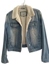 Ashley Vintage Charm Denim Button Up Distressed Jacket Size Small - Lined