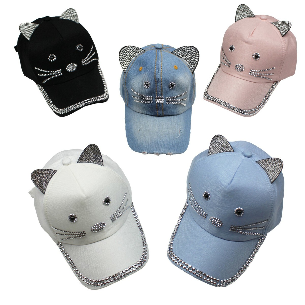 Womens Cat Hat Bling Cap Studded Rhinestone Studs Fun  display picture 3