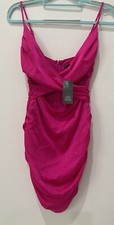 Wild Fable Women's XS Vibrant Pink Sleeveless Ruched Satin Bodycon Dress NWT