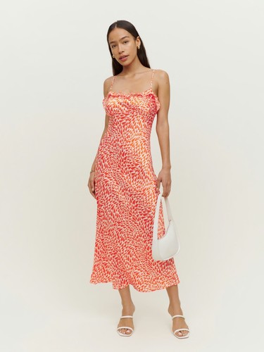 REFORMATION Aribella Silk Dress, Cupid Print, Size S, NEW WITHOUT TAGS