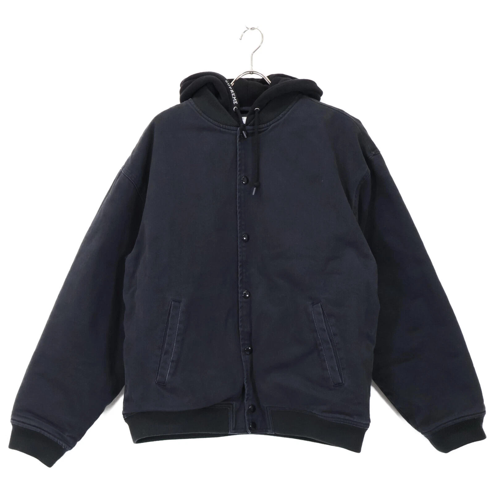 Supreme Supreme Hooded Twill Varsity Jacket Noir Bomber Jacket Veste L Noir