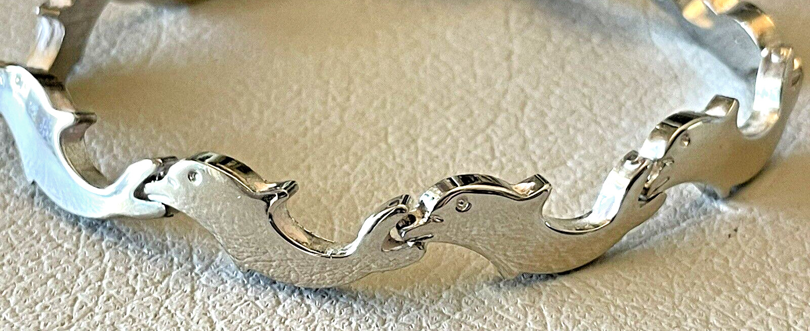Vintage Solid Sterling Silver Dolphin Link Bracel… - image 4