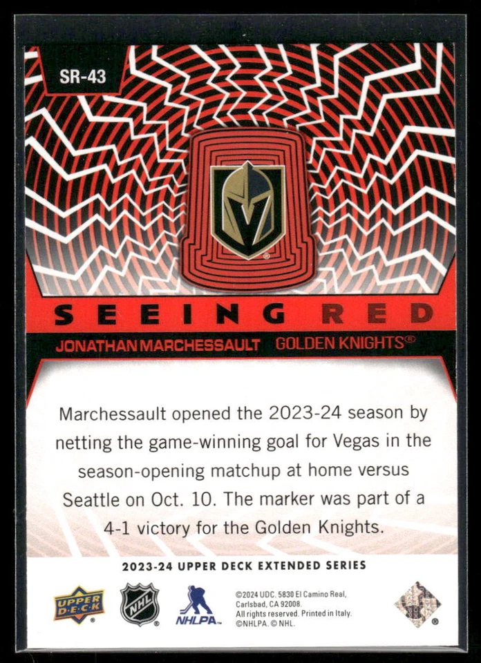 #SR-43 Jonathan Marchessault 2023-24 Upper Deck Seeing Red - Image 2 of 2