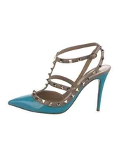 VALENTINO GARAVANI Blue Rockstud Patent Ankle-Strap Pumps 9.5 IT 39.5 Good Cond