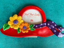 Red Hat Lady Collection Table Frame Tropical Flowers Purple Polka Dot Ribbon