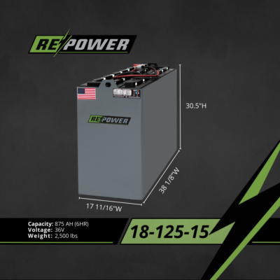 日本製 HIGH POWER BATTERY & FAN UNIT Repower Reconditioned 18-125-15 Forklift Battery 36V 38