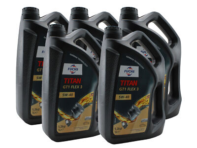 Fuchs 25 Liter TITAN GT1 FLEX 3 SAE 5W-40 Engine Oil 5 x 5L for Audi Jaguar MB