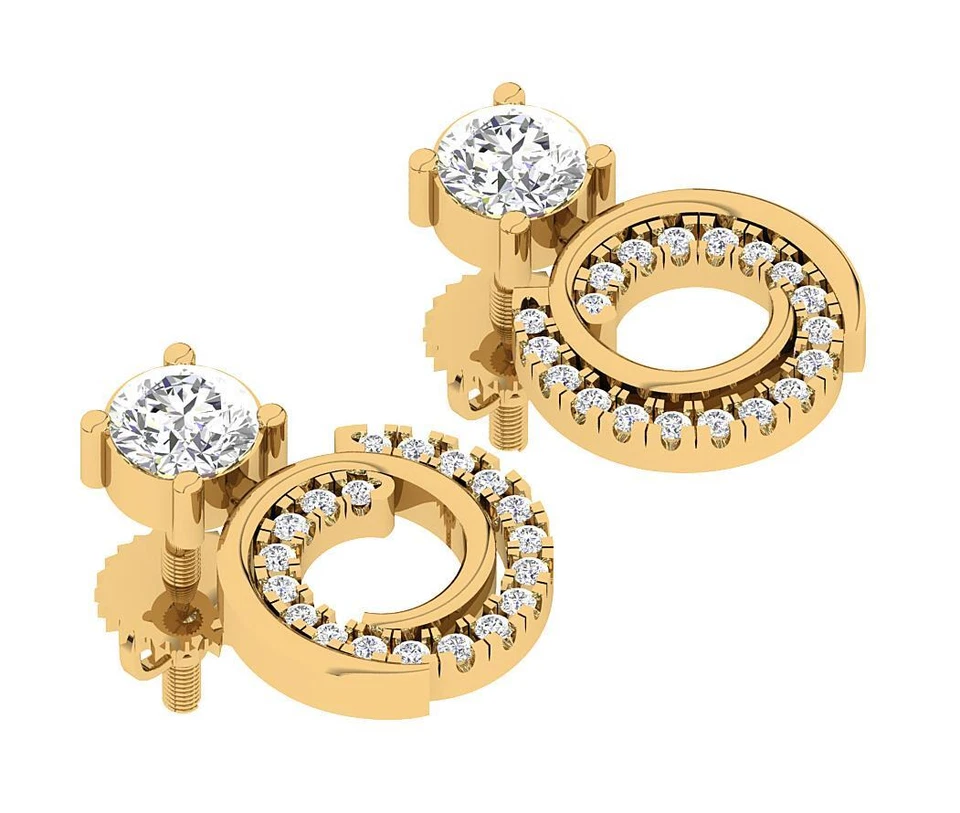 Pendientes araña colgantes círculo diamante natural I1 G 0,70 quilates oro macizo 14K Foto 2 de 4