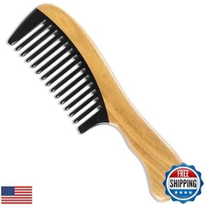 Onedor Handmade Green Sandalwood Buffalo Horn Wide Tooth Hair Combs - Anti-St