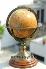 Maritime Vintage handgefertigte Messing 11 Zoll Weltkugelkarte Holzsockel Dek...