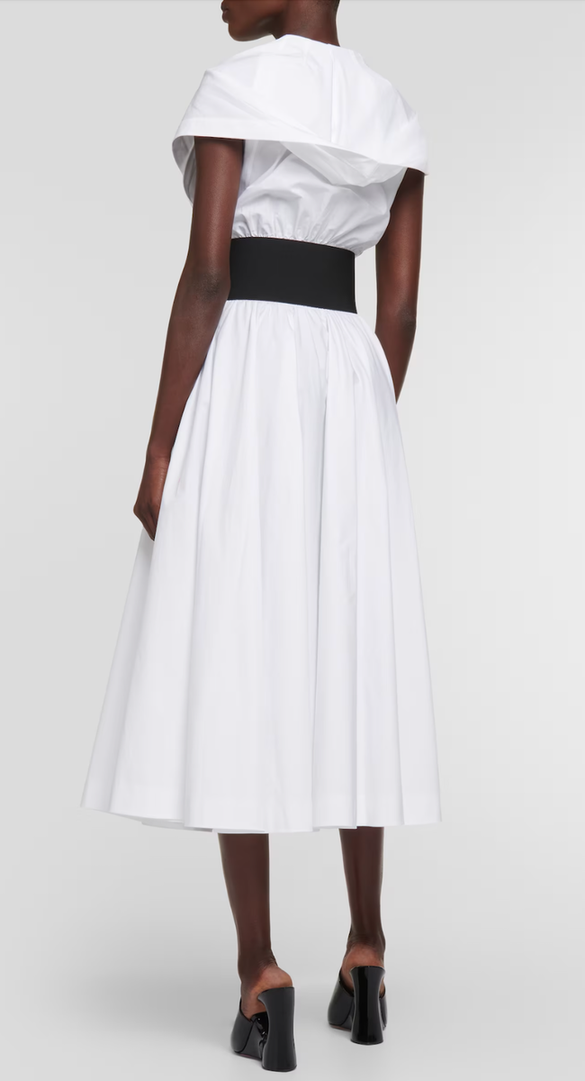 NEW $2670 Azzedine Alaia WHITE COTTON POPLIN HOOD LEATHER NEW $2670 Azzedine Alaia WHITE COTTON POPLIN HOOD LEATHER