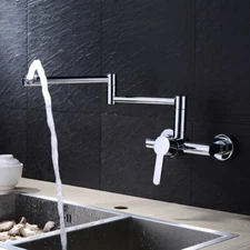 20" Wall Mount Retractable Faucet Swing Pot Filler Tap Warm + Cold Water Kitchen