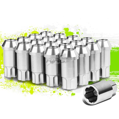 JDM ALUMINUM SILVER M12X1.25 25MM OD OPEN-END 50MM LUG NUTS 20PCS/SET+LOCK KEY