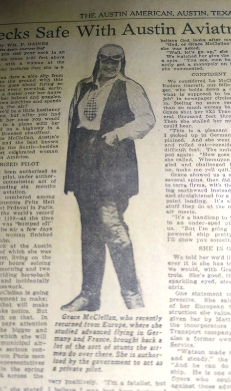 AUG 31, 1928 NEWSPAPER PAGE #1050-   GRACE McCLELLAN, AUSTIN TEXAS AVIATRIX