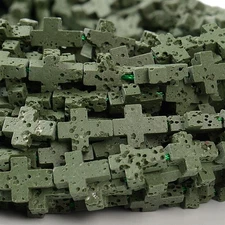 Dark Green Lava Gemstone Cross 11X9MM Loose Beads (D649)