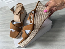 Krush Women’s UK 6 Tan Brown strappy Wedge heel Sandals Ankle Strap Buckle