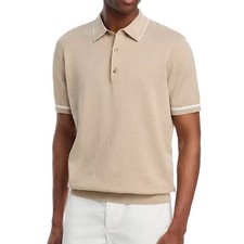 Hugo Boss Men's Short Sleeve BOSS Borillo Tipped Jacquard Knit Polo Shirt Beige