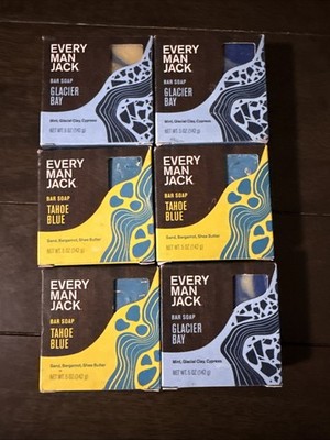 Set of 6 Every Man Jack Cold Plunge & Tahoe blue 5 oz Bar Soaps - NEW FREE SHIP