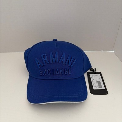 Armani Exchange Men's Royal Blue Arched Embroidery Logo Adjustable Baseball Cap