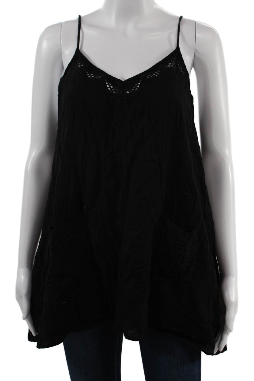 Indikah Women Camisole Tunic Black V-Neck Sleeveless Bohemian Rayon Size MFree Shipping in US $100+ Orders | $6.95 Orders Below