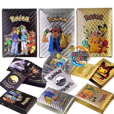 55Pcs Pokemon Cards /Gold/Black/ Silver Trading Cards Card Games Free Shipping