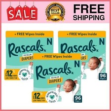 3 Box Rascals Premium Newborn Absorbent Baby Diapers Size Newborn, 96 Ct Box