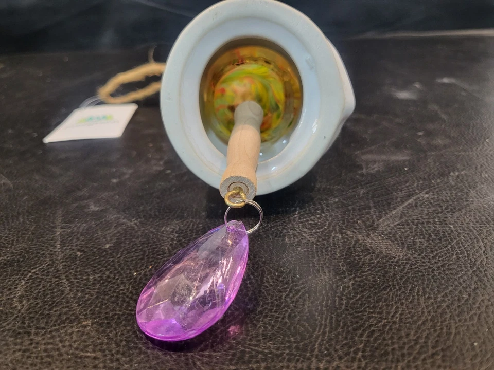 Campana de viento campana gnomo de vidrio soplado multicolor de hoja perenne Foto 2 de 4