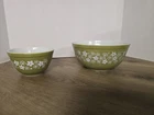Vintage Pyrex Crazy Daisy Spring Blossom Green Nesting Mixing Bowls 401 & 403