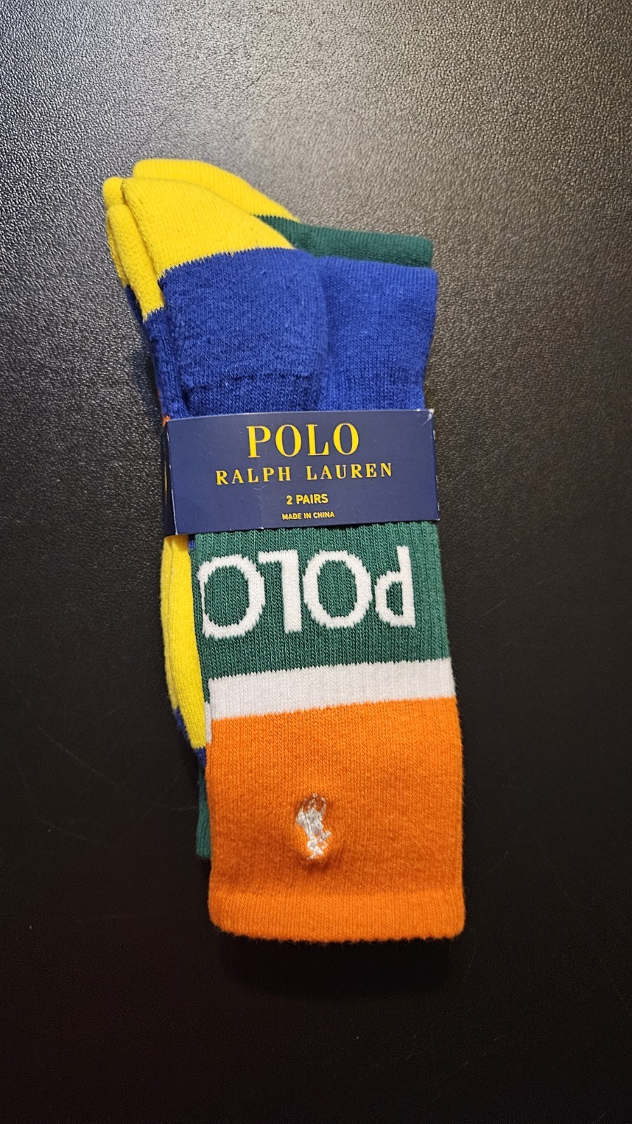 Polo Ralph Lauren Confezione 2 Calzini Uomo 10 13 Pony Color Block Calzini Verde Giallo