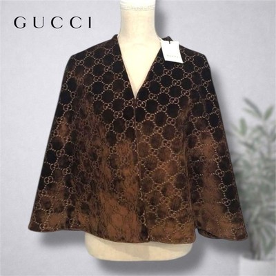 グッチ　GUCCI ベルベット　ケープ　GG柄 GUCCI Velvet GG Logo Monogram Poncho Cape Coat Women Size M Brown
