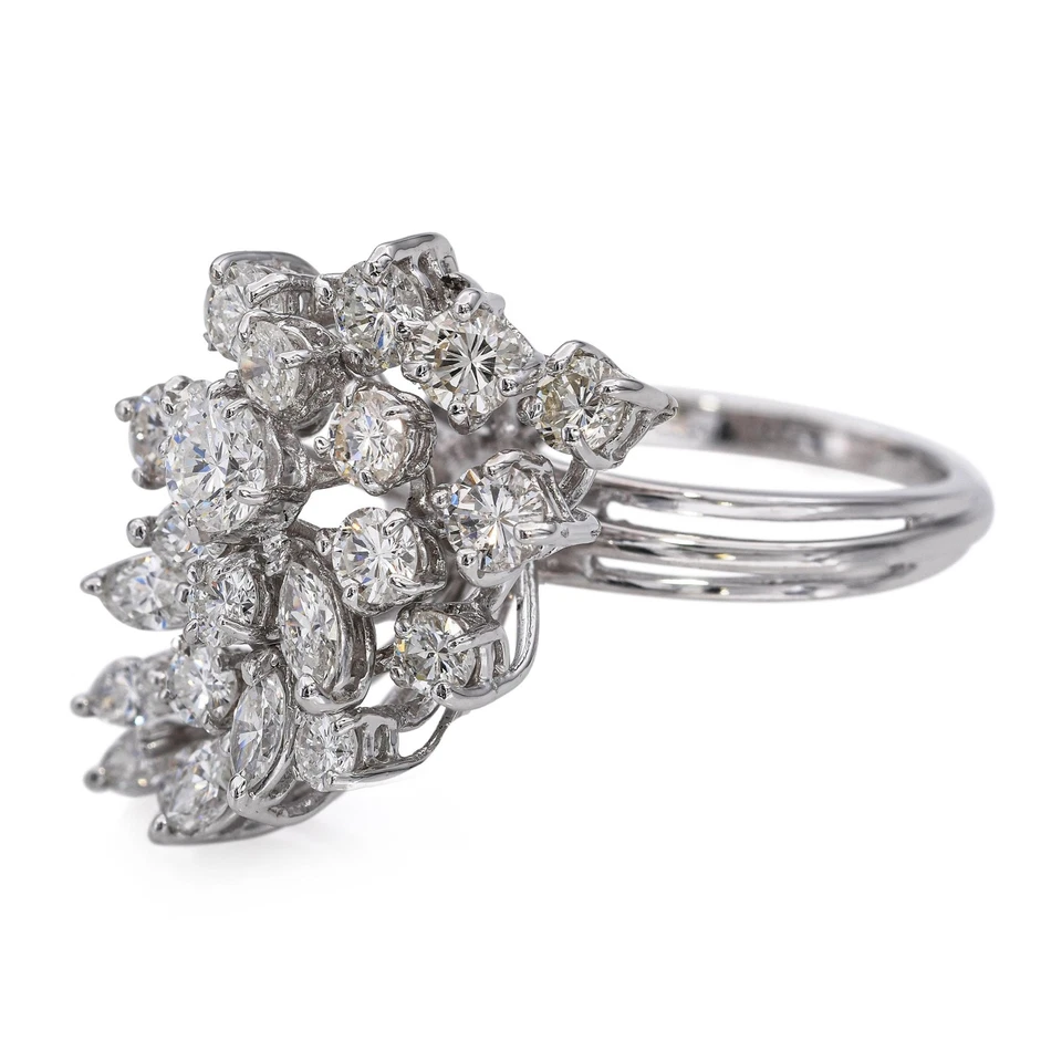 Vintage 14k White Gold 2.58tcw Diamond Cluster Ring - Image 4 of 4