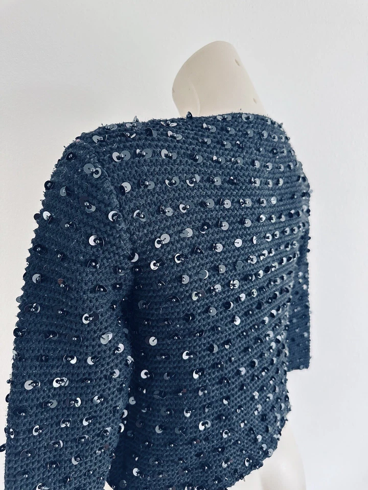 Cárdigan corto ALEXANDER MCQUEEN negro con cuentas algodón lentejuelas bolero noche talla M Foto 4 de 4