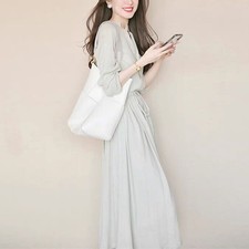 2024 New French Womens Retro Dress Long Sleeve Drawstring Slim Waist Shirt Dress