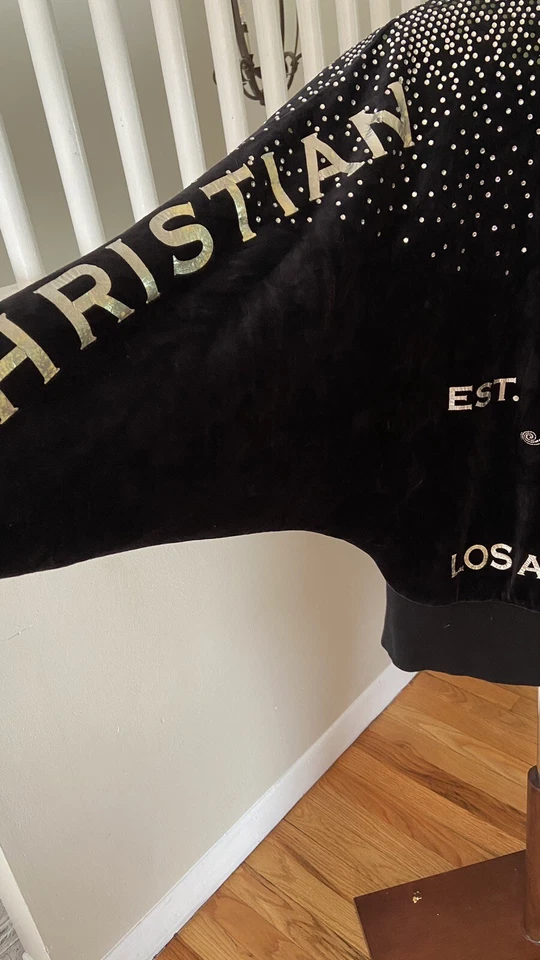 Sudadera con capucha de terciopelo Christian Audigier para mujer con estrás talla S Foto 3 de 4