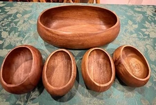 Vtg Large MCM Melon Shaped Serving Bowl & 4 Matching Individual Serving Bowls