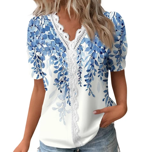 Womens Base Loose Short Pullover Summer Tops Sleeve V neck Ladies Shirt Blouse - Bild 18 von 64
