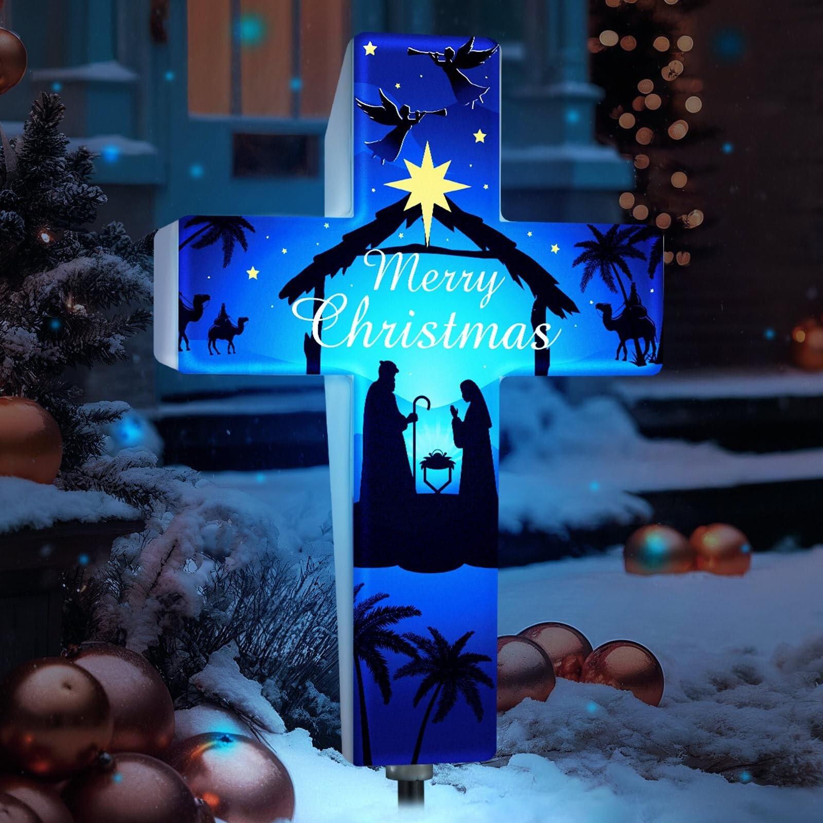 Yousoontic Solar-Powered Nativity Scene Outdoor Christmas Garden Stake Light