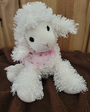 "Applause" Shaggy Cream Lamb/Sheep Plush- Easter Stuffed Animal Russ Pink Bow